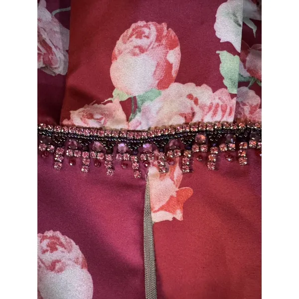 Sherri Hill Womens Wine/Burgundy Floral Cocktail Prom Dress Size 6 Rhinestone‎ - Image 3