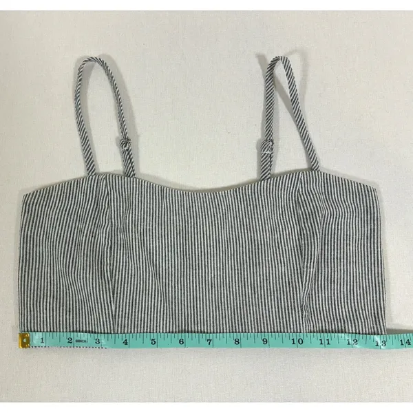 Brandy Melville Blue White Pinstripe Smocked Crop Cami Top Adjustable Straps - Image 4