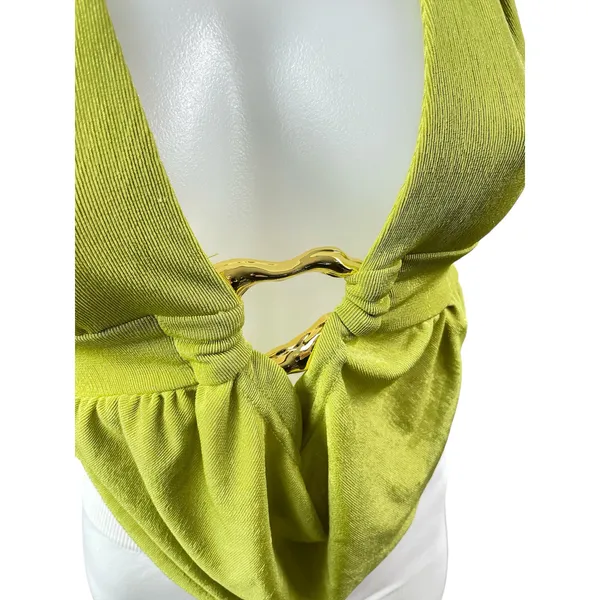 NEW Soly Hux Green Ribbed Knit Halter Plunge Ring Backless Blouse Top Size XS - Image 3