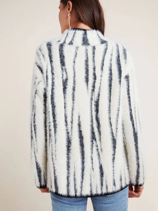 ANTHROPOLOGIE Cindy Eyelash Half Zip Pullover in Zebra - Image 2
