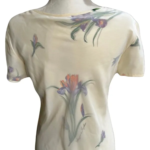 Vintage Ivory Iris Chiffon Sheer Overlay High-Low Floral Midi Dress Size 14 Mica - Image 15