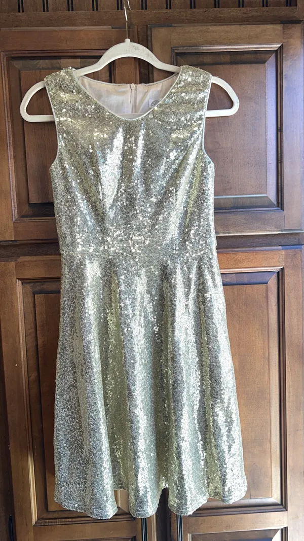 Dressever Short-Sleeve V Neck Gold Sequins Party Knee Length Dress Women Size S - Image 4