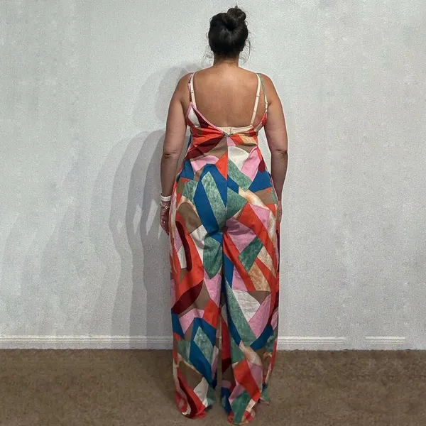Luukse Multicolor Geometric Wide Leg Jumpsuit Sz M - Image 10