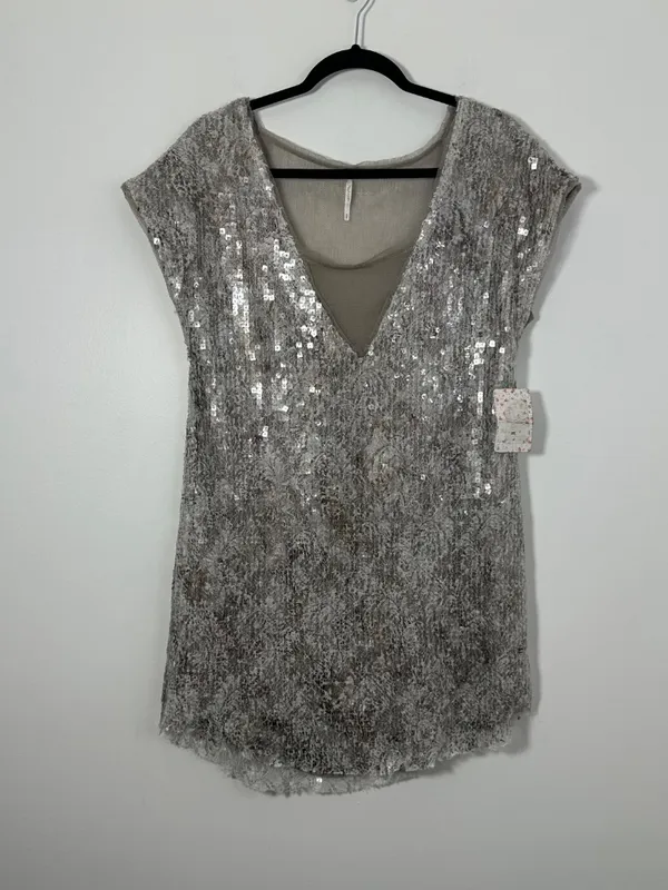 NEW Free People Sz Small Midnight Dreamer Shattered Glass Sequin Tunic MiniDress - Image 3