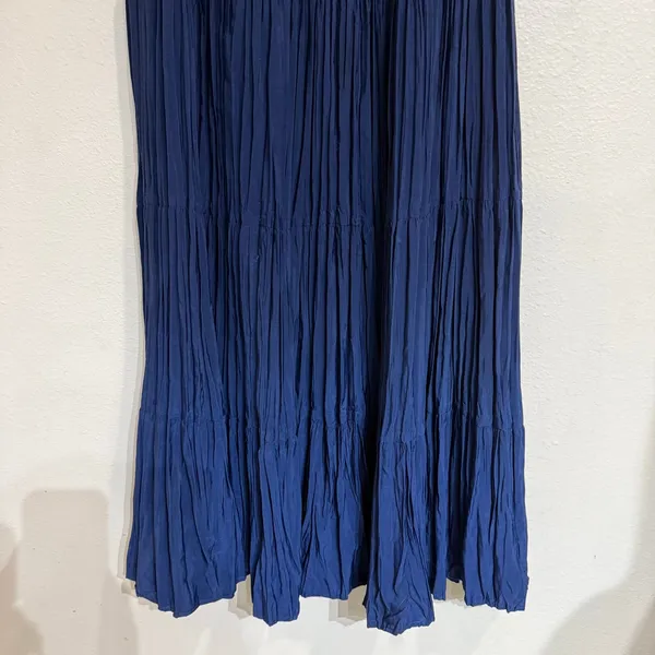 Scott Taylor Crinkle Maxi Skirt Navy Tiered Boho 90s Elastic Waist Vintage - Image 4