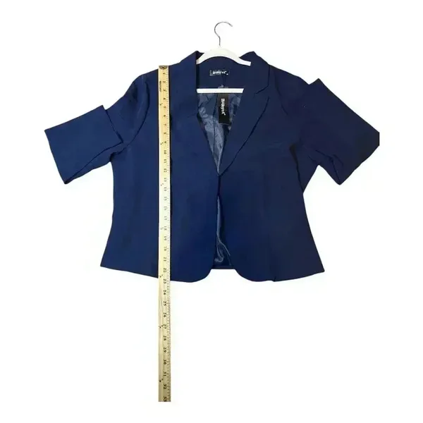 Allegra K‎ Navy Blue Cropped Open Front Blazer, 1x - Image 5