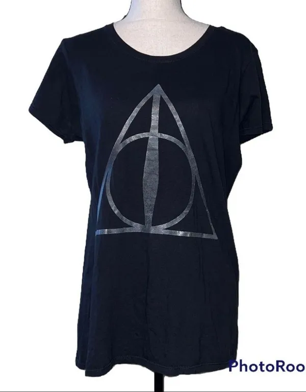 Harry Potter XL t shirt deathly hallows short sleeve black silver - Image 8