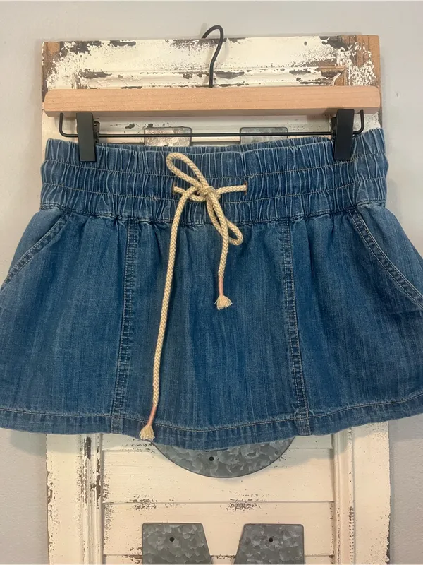We The Free Free People Indigo Denim Elastic Waist Mini Skort - Image 3