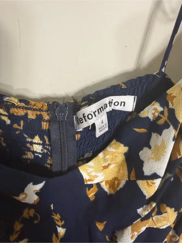 Reformation Kourtney Dress Navy Blue Floral Size 4 - Image 6