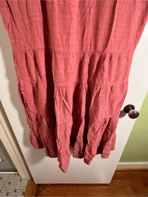 Knox Rose Women’s Sz Medium Mini Dress Pink Gauzy Flutter Sleeve Crewneck Tiered - Image 4