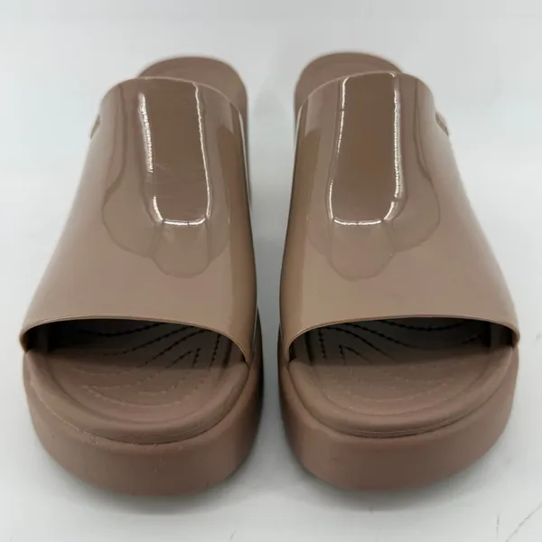 Crocs Brooklyn Slide Block High Shine Heel Sandals Latte Tan Women 11 Chunky Y2K - Image 2