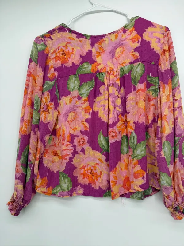 RACHEL Rachel Roy Pink Floral V-Neck Tassel Peasant Blouse - Image 6