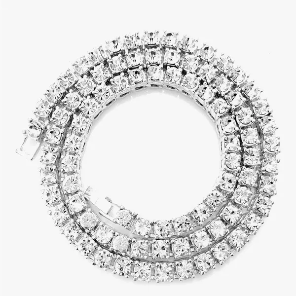 5mm Iced Out Silver Tennis Chain Necklace Unisex CZ Diamond Cuban Hip Hop Bling - Image 5