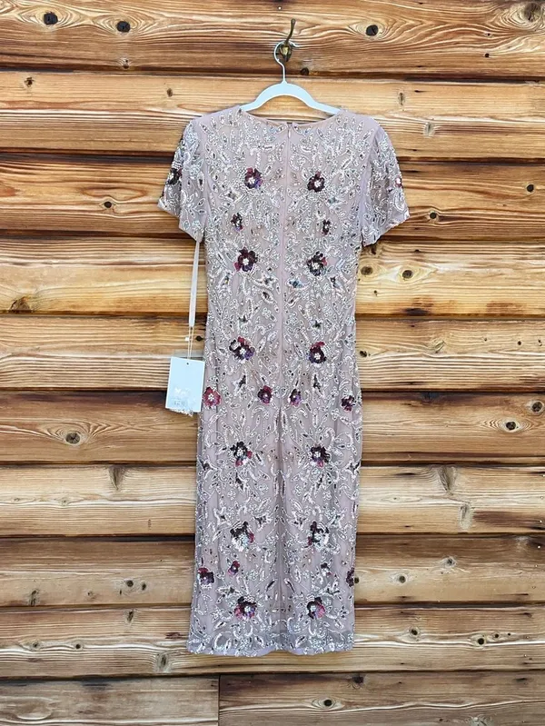 NWT MAC DUGGAL 10102 Beige Floral Embellished Short Sleeve Midi Dress Size 4 - Image 16