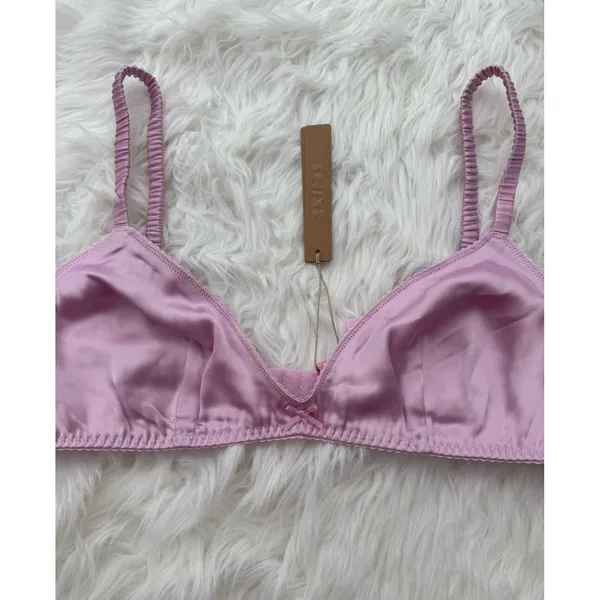 Skims Woven Shine Sleep Bralette Pink Rose Size Large - Image 5