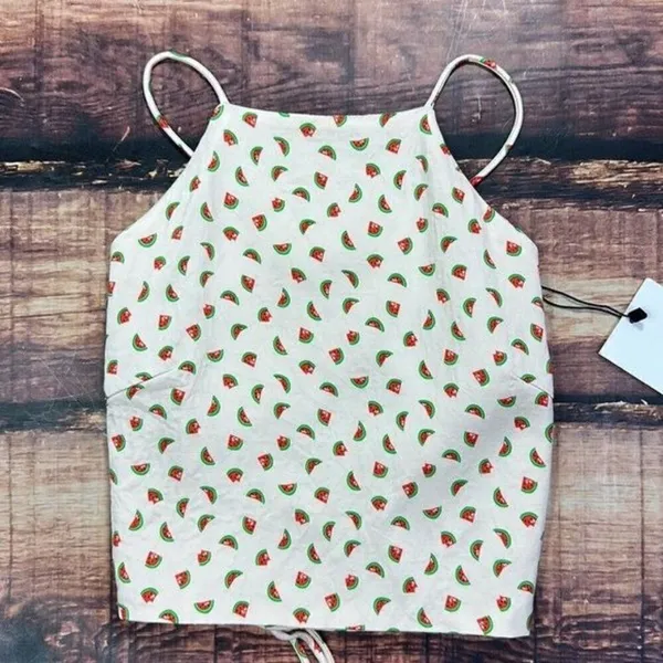 Zara Watermelon Strappy Open Back Crop Top Shirt - Image 4
