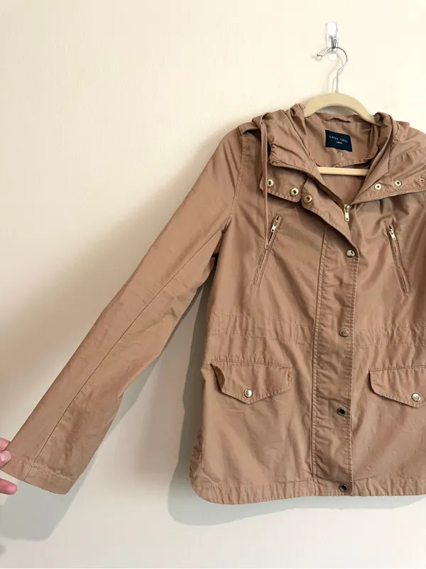 Love Tree Tan Hooded Utility Jacket Field Coat Lightweight 100% Cotton Sz Large - Image 4
