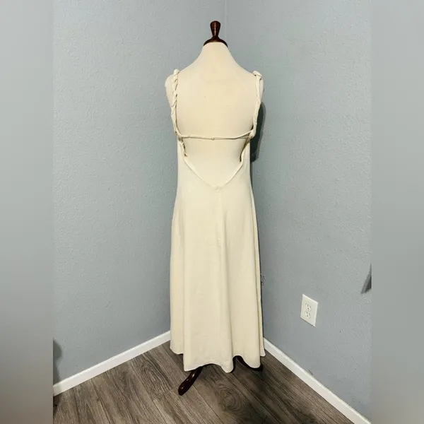 Zara Bloggers Fav Ecru Linen Blend Bohemian Open Back Cut Out Midi Dress‎ Sz L - Image 15