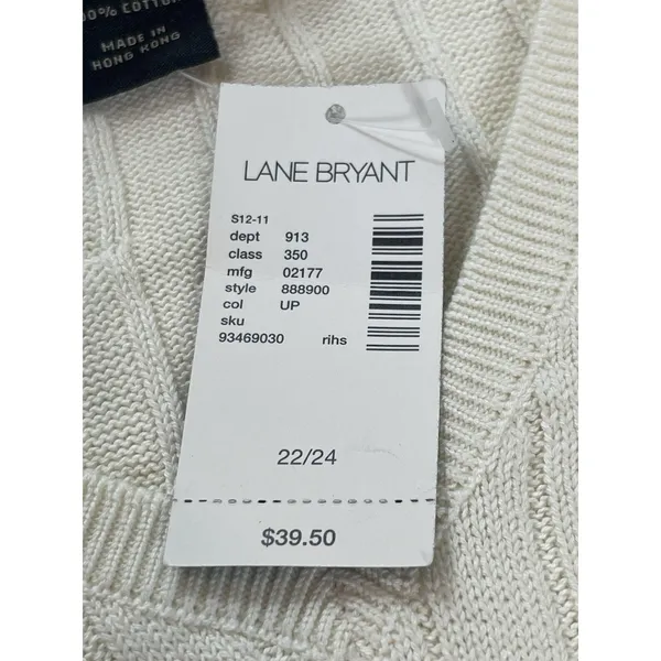 Lane Bryant Cable Knit Sweater Womens 22/24 Cream V-Neck 100% Cotton Preppy NWT - Image 6