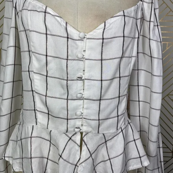 Superdown‎ Marrie Flannel Puff Sleeve Top White & Pink Size US Large - Image 5