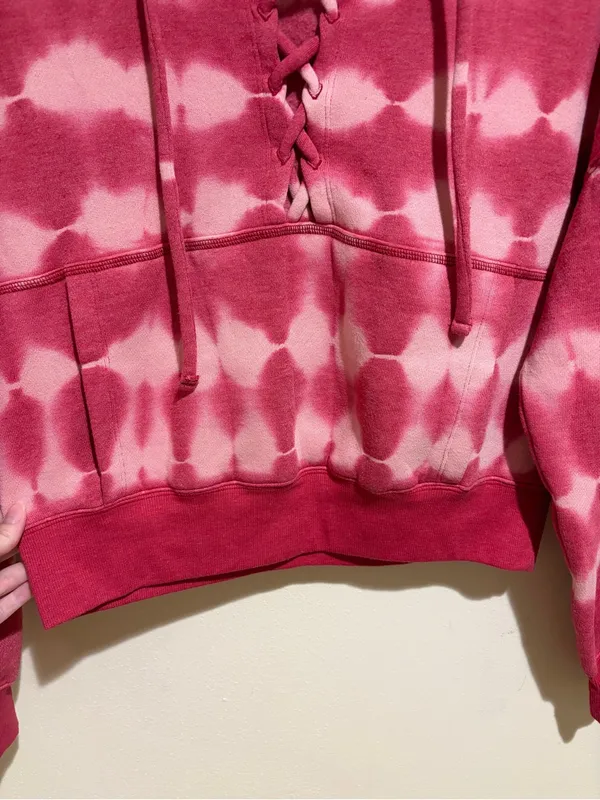 Free People Movement Pink Believer Lace Up Cropped Pullover Hoodie Sweatshirt XS - Image 10