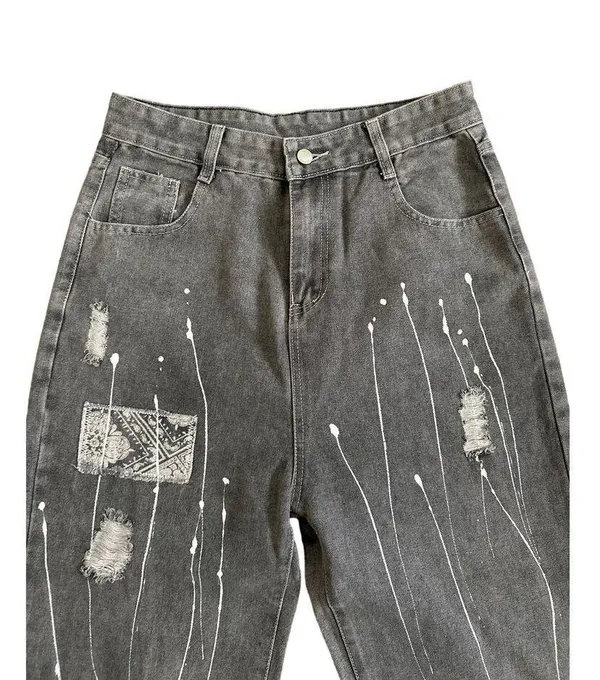 No Brand - Method To The Madness Printed Graffiti Jeans in Gray & White - Image 2