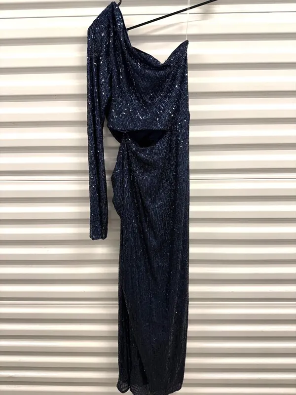 Baobab Midnights Sequined Maxi Dress Bejeweled Navy Blue Womens Size Large - Image 5