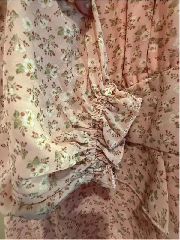 Umgee Chiffon Floral Print Tiered Mini Dress in Pink Size M - Image 7