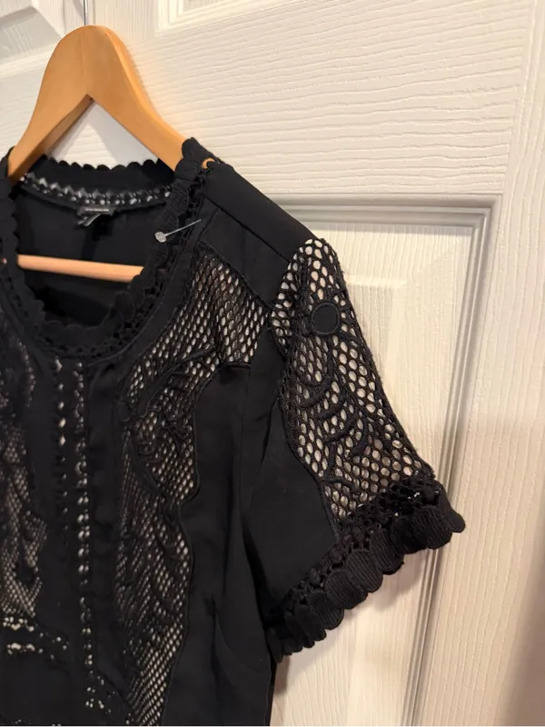 Ann Taylor Black Lace & Crochet Short Sleeve Top - Image 4