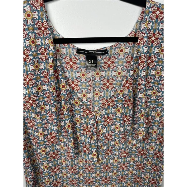 Amang NY Top Womens XL Peasant Boho V-neck Cap Sleeve Stretch‎ Colorful - Image 11