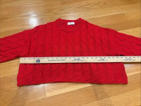 Aritzia Red Cable-Knit Cropped Crewneck Sweater - Image 3
