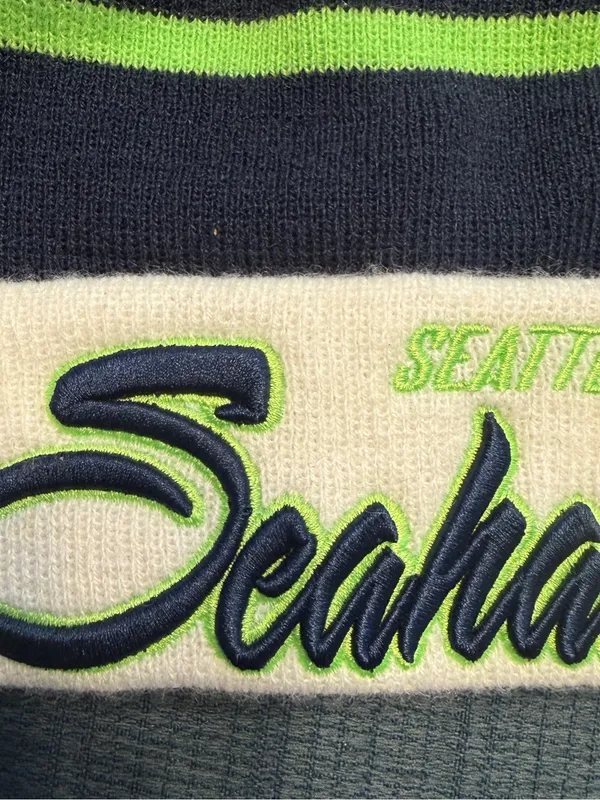 NFL New Era Seattle Seahawks Pom Beanie - Navy, Lime & White Football - Image 2