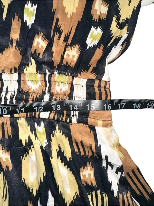 Anthropologie Somerset Ikat Brown & Black Patterned Short Sleeve Romper LARGE - Image 7