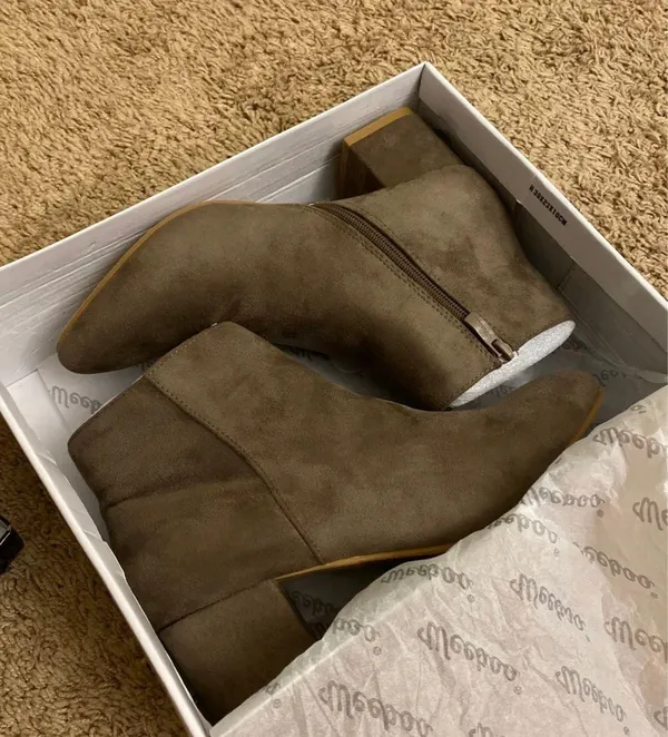 Taupe Faux Suede Block Heel Booties - Image 9