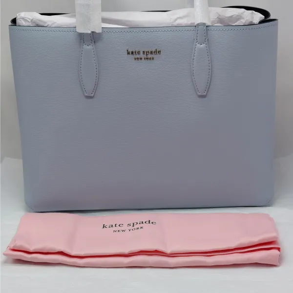 Kate Spade Womens Tote Bag Pale Blue Leather Shoulder Handbag Large Quiet Luxury - Image 3