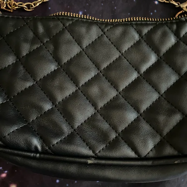 Boutique Black Leather Purse Handbag Quilted Hand & Crossbody Strap 9”W X 5”H - Image 5