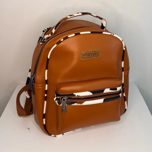 Wrangler Cognac Faux Leather Mini Backpack with Black & White Trim - Image 2