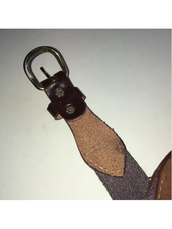Vintage Woven Fabric and Brown Burgundy Leather Belt - Image 6
