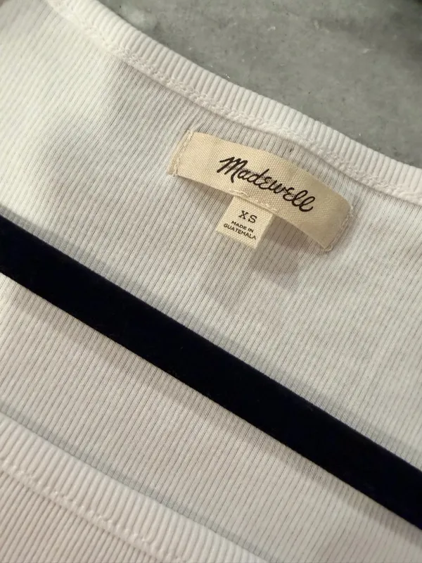 NWOT Madewell Size XS White Square Neck Short Sleeve Ribbed Stretch Cropped Top - Image 8