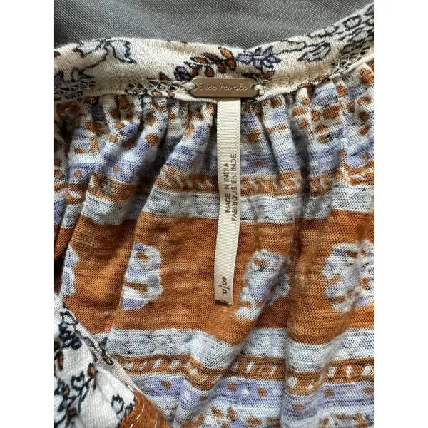 Free People Paisley Puff Sleeve Swing Boxy High Lo Frayed Hem Blouse Top S - Image 7