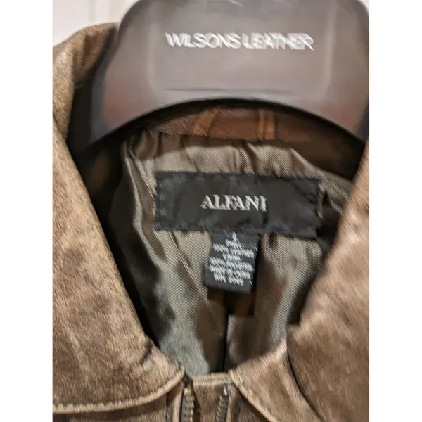 Alfani Leather “Distressed” Bronze Jacket Biker Moto Size L Zippers Fla… - Image 9
