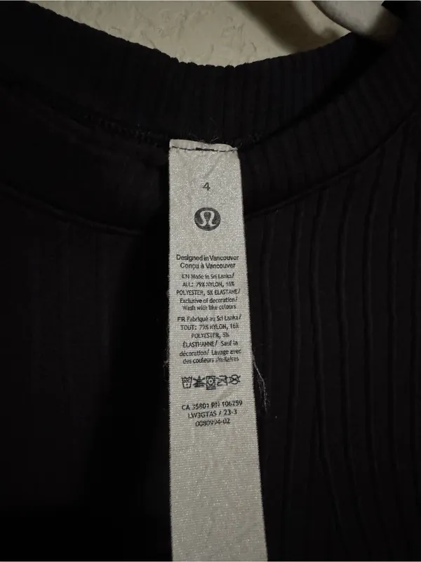 lululemon athletica Rest Less Pullover Shirt Sz 4 Black Rib Full Length - Image 7