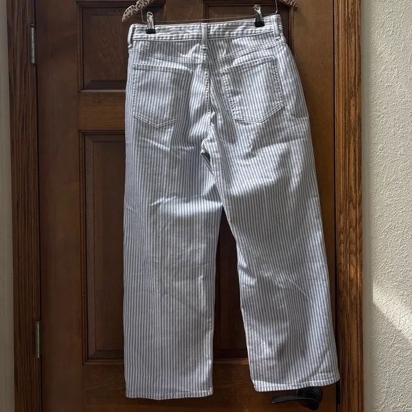 QUINCE Bella Stretch Patch Pocket Wide Leg Jeans in Railroad Stripe Size 29 NEW - Image 6
