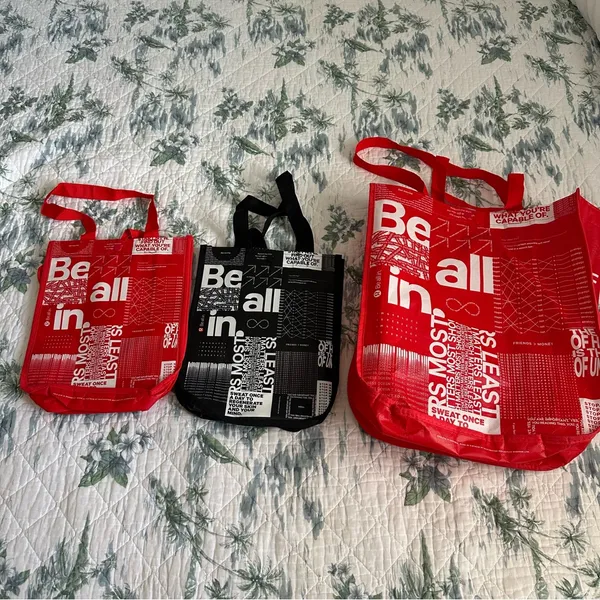 Lululemon Sustainable Tote Bag Set Three Trio Small Large Red Black - Image 2