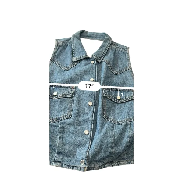 Vintage 90s Unionbay Cropped Denim Vest Snap Front Blue Jean Women's S/M Y2K - Image 12