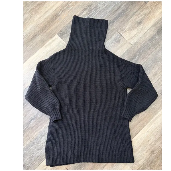 Free People Oversized Turtleneck Sweater Ribbed Knit Black Medium - Image 2