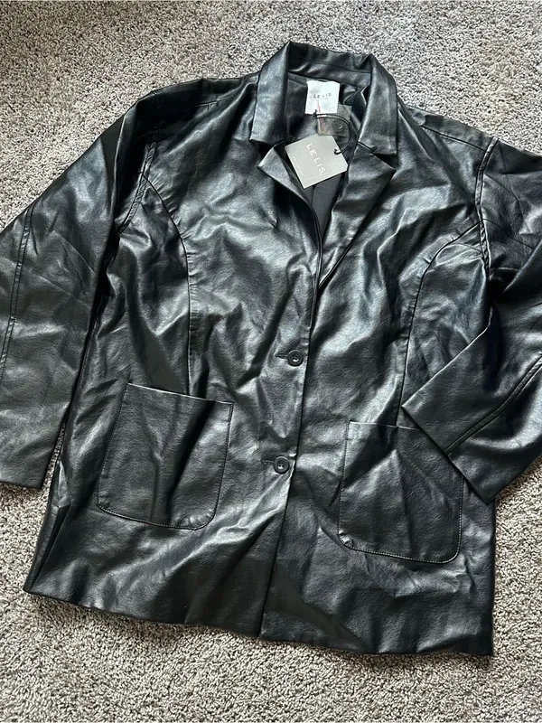 Le Lis Black Faux Leather Button-Front Jacket - Image 2