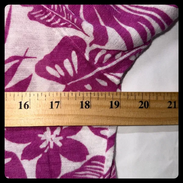 LOFT Cardigan Women XL Purple White Tropical Floral Button Front Sweater - Image 5