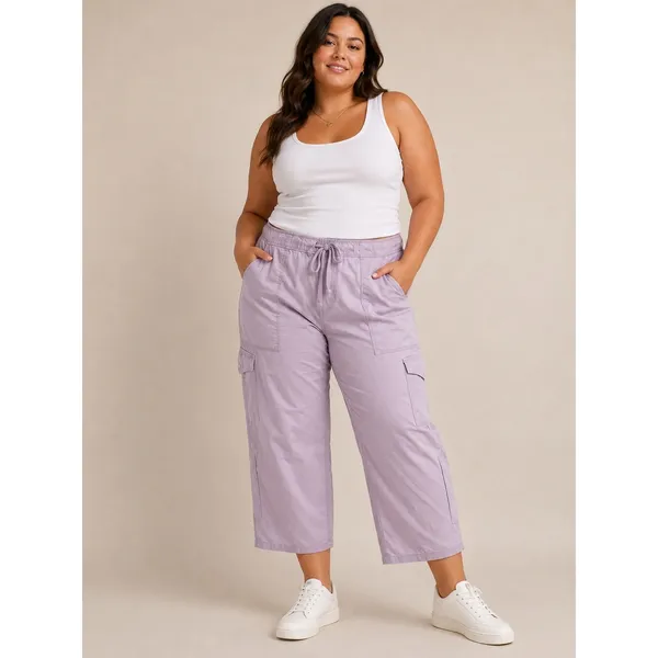 Hollister Womens Pants XXL Lavender Adjustable-Rise Baggy Cargo Wide Leg - Image 2