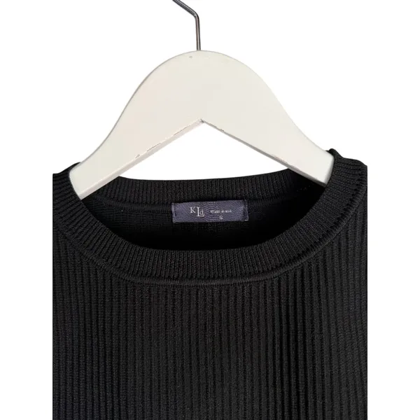 KLD Black Ribbed Knit Cropped Tank Top Small Made USA - Image 3